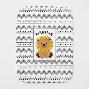 Boho Baby Lion Black and White Pattern Baby Burp Cloth