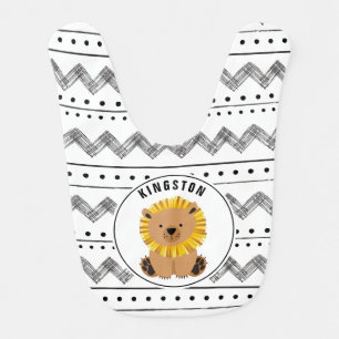 Boho Baby Lion Black + White Pattern Bib