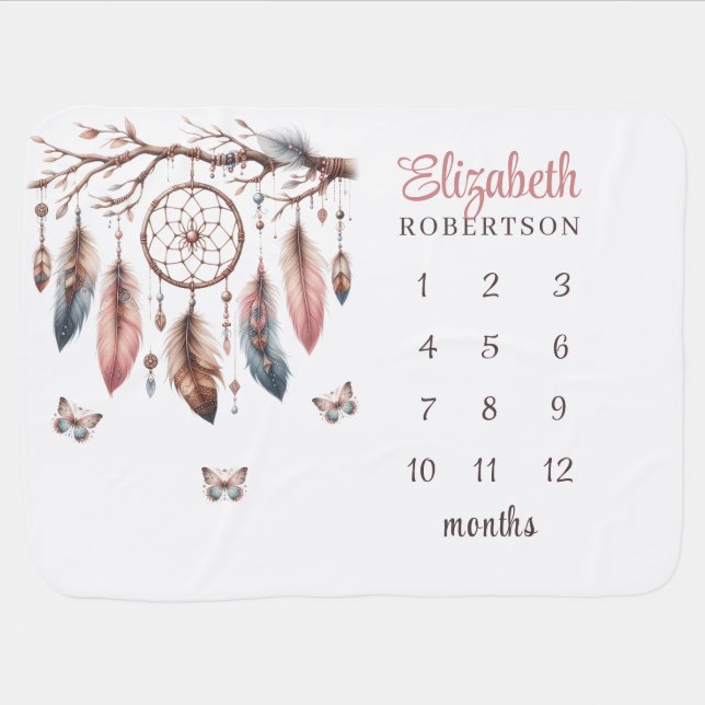Boho Baby Milestone Blanket – Custom Dreamcatcher (Horizontal)