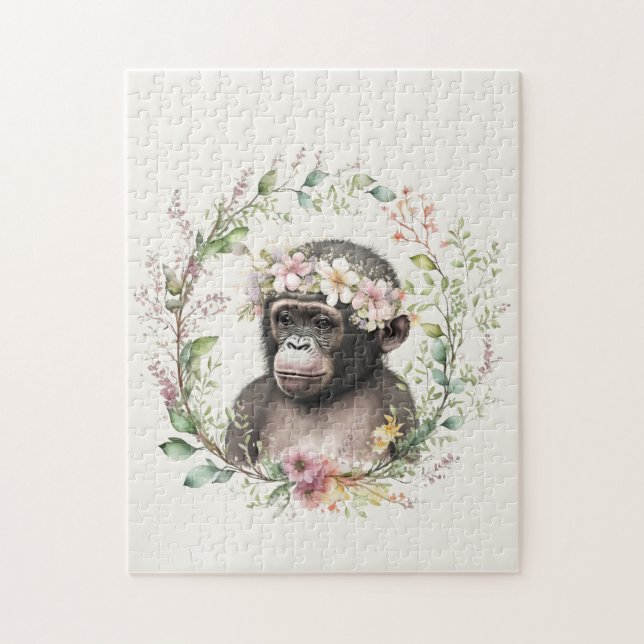 boho baby monkey with wildflower wreath jigsaw puzzle (Vertical)
