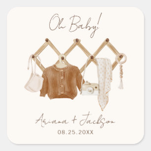 Boho Baby Neutral Shower Invitation Square Sticker
