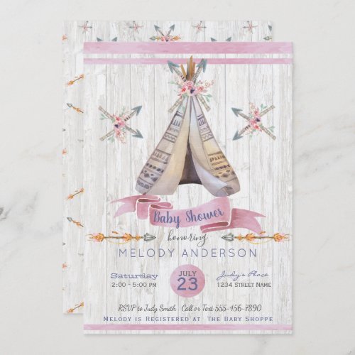 Boho  Baby Pink Girl Baby Shower Invitation