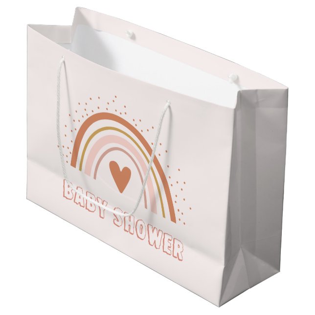 Boho Baby Pink Rainbow Baby Shower Large Gift Bag (Front Angled)