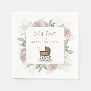 Boho Baby Pink Shower Botanical Floral Vintage Napkins