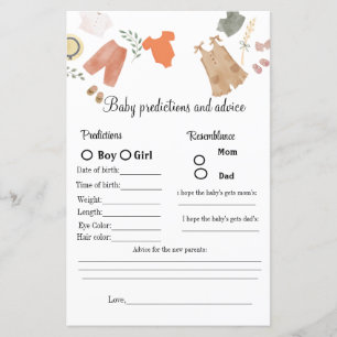 Boho Baby predictions and advice baby shower game