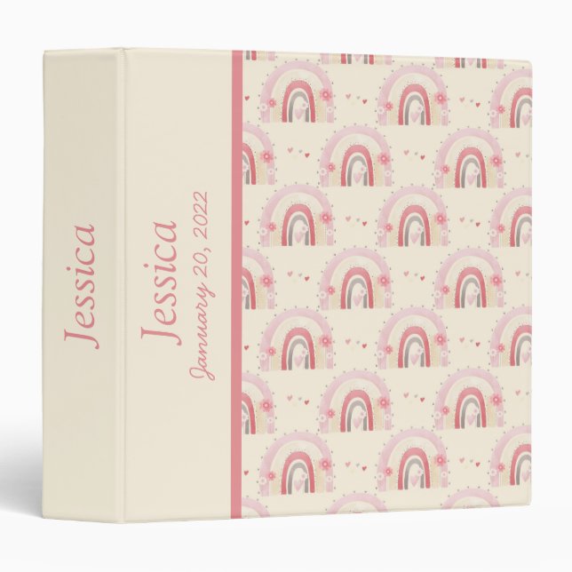 Boho Baby Rainbow Photo Album 3 Ring Binder (Front/Spine)