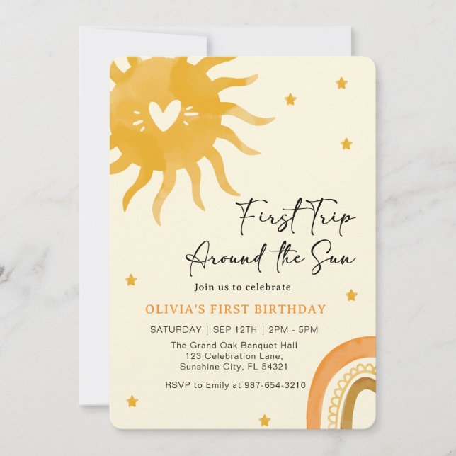 Boho Baby’s First Year Around the Sun Invitation (Front)