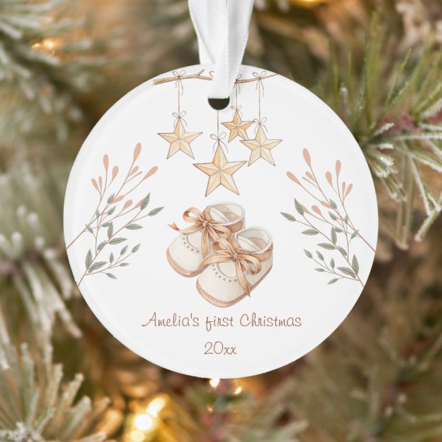 Boho Baby Shoes Personalized Christmas   Ornament (Tree)