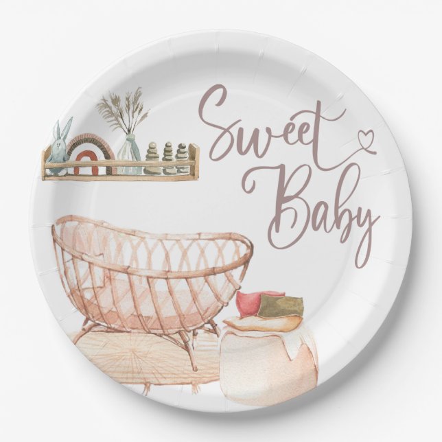BOHO BABY SHOWER, BABY SHOWER, OH BABY INVITATION  PAPER PLATES (Front)