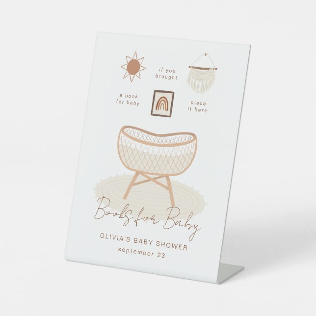 Boho Baby Shower Books For Baby Nursery Pedestal Sign (Front)