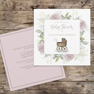 Boho Baby Shower Botanical Floral Vintage Carriage Invitation