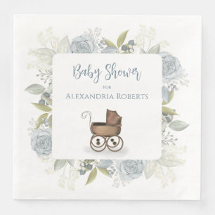 Boho Baby Shower Botanical Floral Vintage Carriage Paper Dinner Napkins