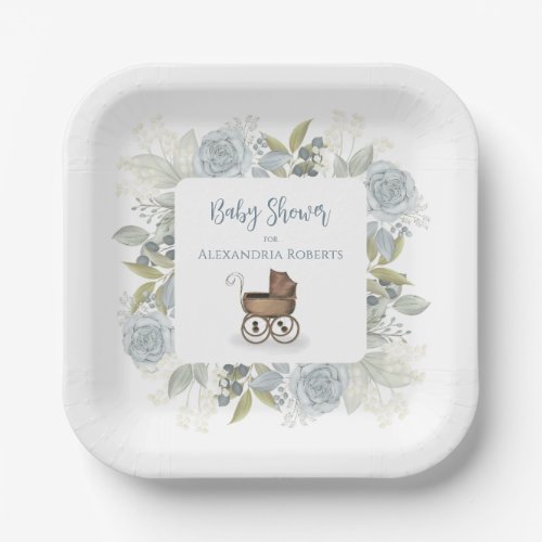 Boho Baby Shower Botanical Floral Vintage Carriage Paper Plates