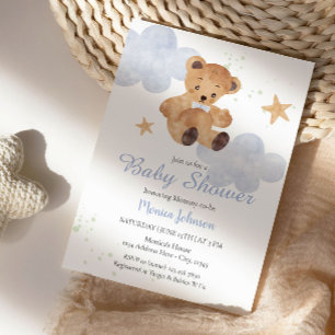 BOHO Baby Shower Boy Bear and Clouds Invitation