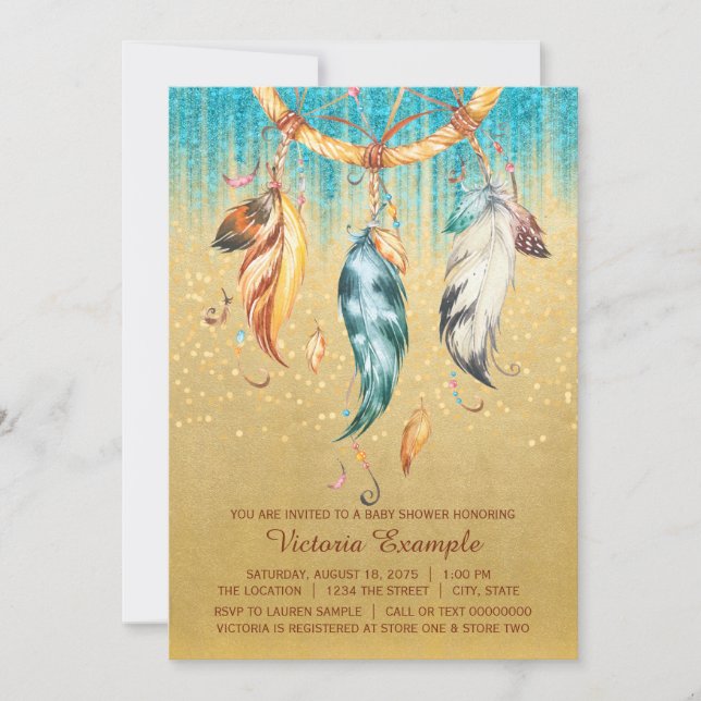 Boho Baby Shower Boy Girl Tribal Dream Catcher Invitation (Front)