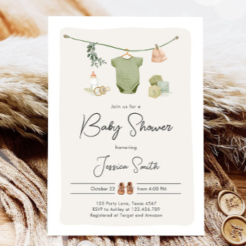 Boho Baby Shower Boy Neutral Clothes Rustic Invitation by Anietillustration at Zazzle