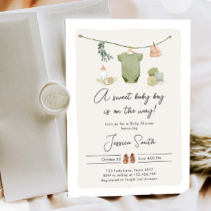Boho Baby Shower Boy On the Way Clothes Rustic Invitation