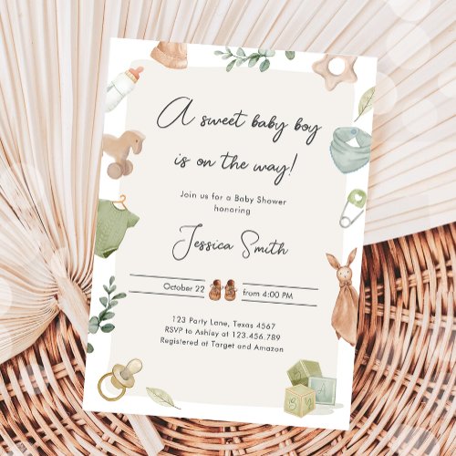 Boho Baby Shower Boy On the Way Clothes Rustic Invitation