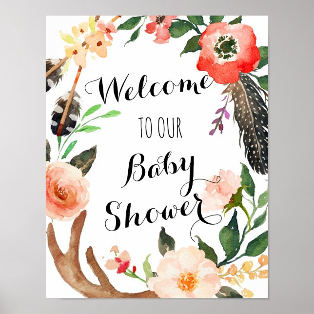 Boho Baby shower, bridal shower poster, banner Poster (Front)