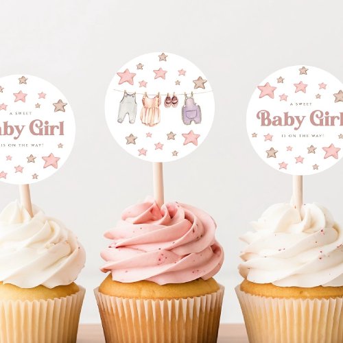 Boho baby shower Cupcake toppers Round Favor tag