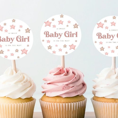 Boho baby shower Cupcake toppers Round Favor tag