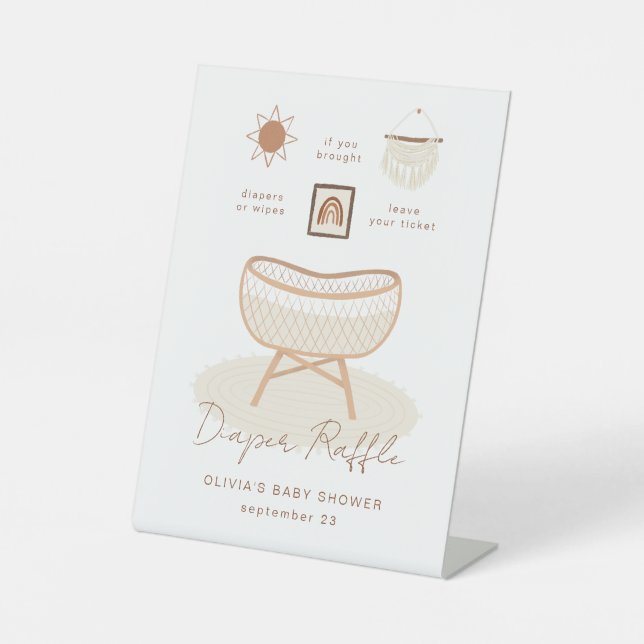 Boho Baby Shower Diaper Raffle Nursery Pedestal Sign (Front)