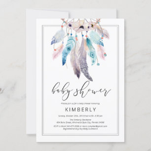 Boho Baby Shower Dreamcatcher Floral Tribal Invitation
