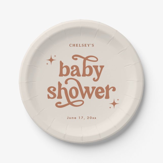 Boho Baby Shower Earth Tone Baby Shower Paper Plates (Front)