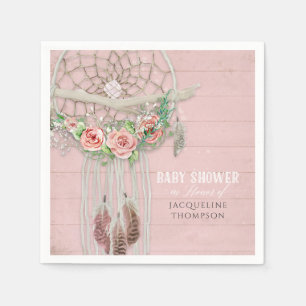 BOHO Baby Shower Feathers Dream Catcher Wood Roses Paper Napkins