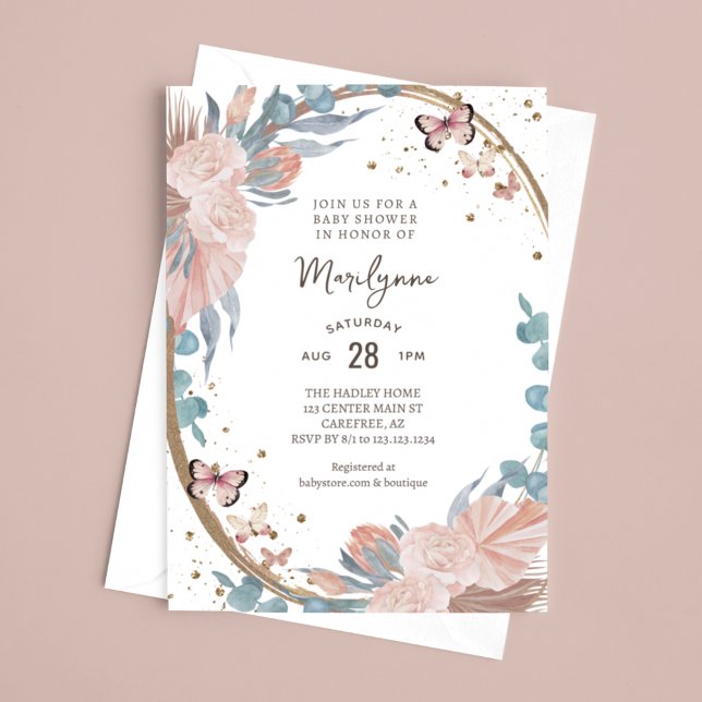 Boho Baby Shower Floral Butterfly Invitation (Creator Uploaded)