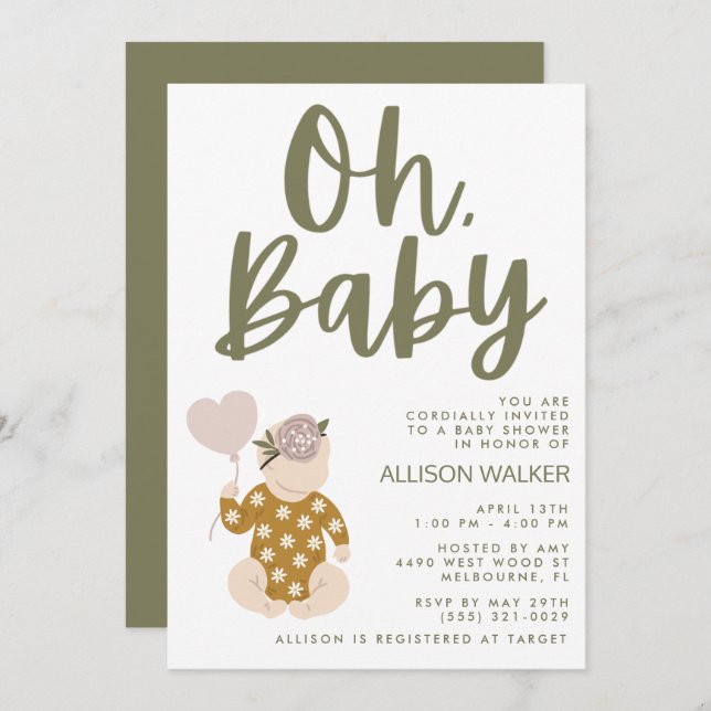 Boho Baby Shower Invitation (Front/Back)