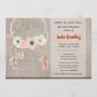 Boho Baby Shower Invitation, Dreamcatcher Rustic Invitation