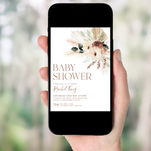 Boho Baby Shower Invitation Floral Greenery Rustic (Front Digital)