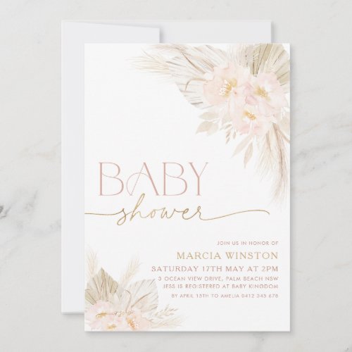 Boho Baby Shower Invitation Floral Light Pink