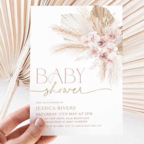 Boho Baby Shower Invitation Floral Pink