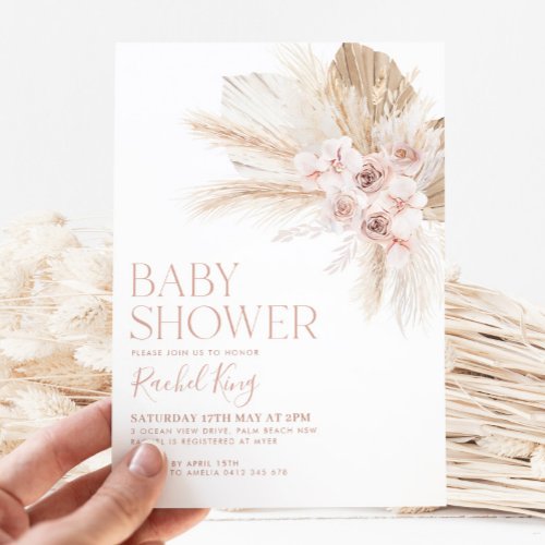 Boho Baby Shower Invitation Flowers Pink Neutral