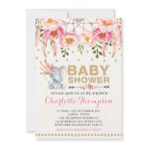 Boho Baby Shower Invitation Pink Gold Elephant