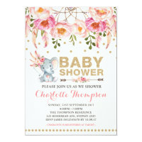 Boho Baby Shower Invitation Pink Gold Elephant