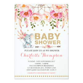 Boho Baby Shower Invitation Pink Gold Elephant