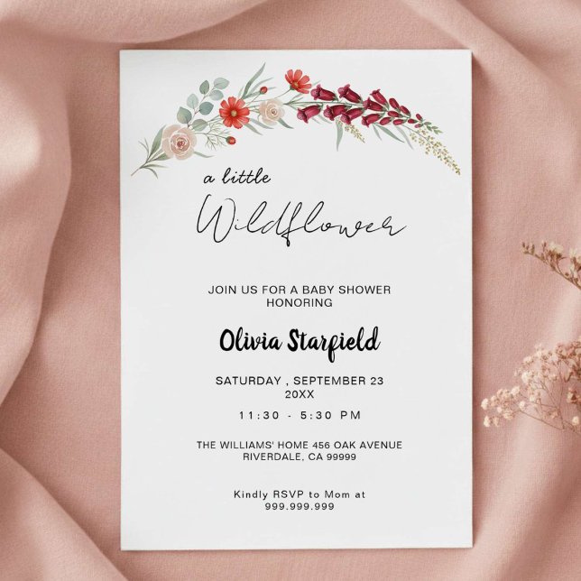 Boho Baby Shower Invitation red floral watercolor (Creator Uploaded)