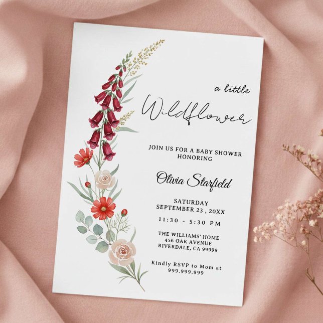 Boho Baby Shower Invitation red floral watercolor (Creator Uploaded)