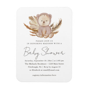 Boho Baby Shower Invitation with Sweet Bear Magnet