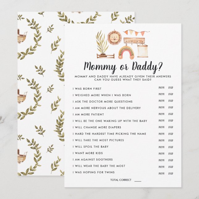 Boho Baby Shower | Mommy or Daddy Game Invitation (Front/Back)