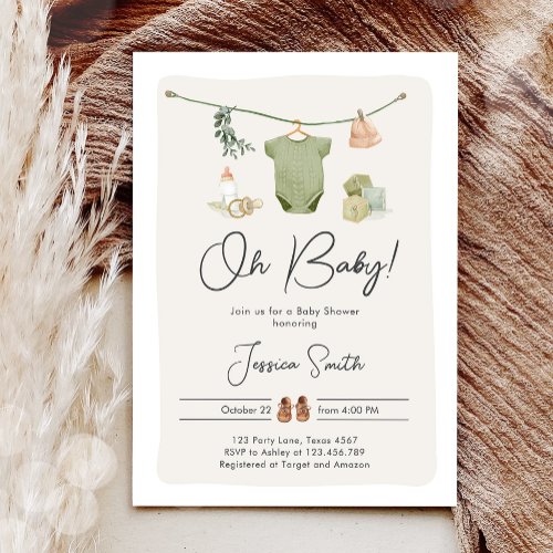 Boho Baby Shower Oh Baby Boy Clothes Rustic Invitation