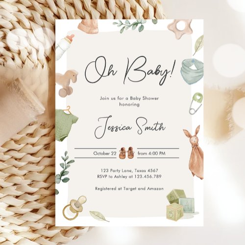 Boho Baby Shower Oh Baby Boy Clothes Rustic Invitation