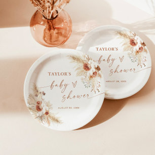 Boho Baby Shower Paper Plates Modern Floral
