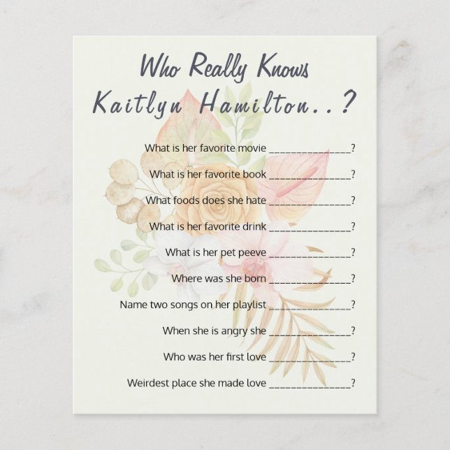 Boho Baby Shower Question Game New Mother Humor (Front)
