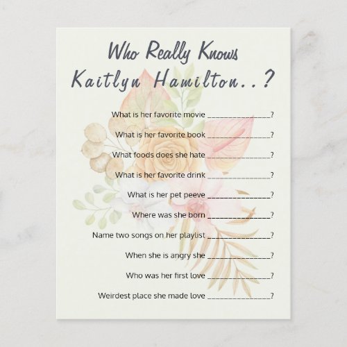 Boho Baby Shower Question Game New Mother Humor
