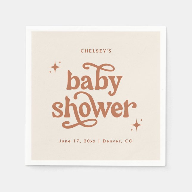 Boho Baby Shower, Retro Terracotta Baby Shower Napkins (Front)
