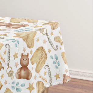 Boho Baby Shower Tablecloth – Clothes & Teddy Bear